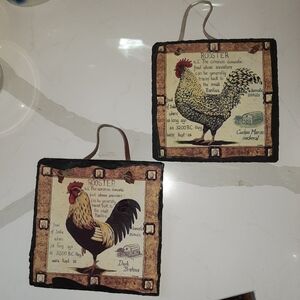 Wall Art Tiles 5½"  Left-facing Roosters Vintage Farmhouse Rustic Country